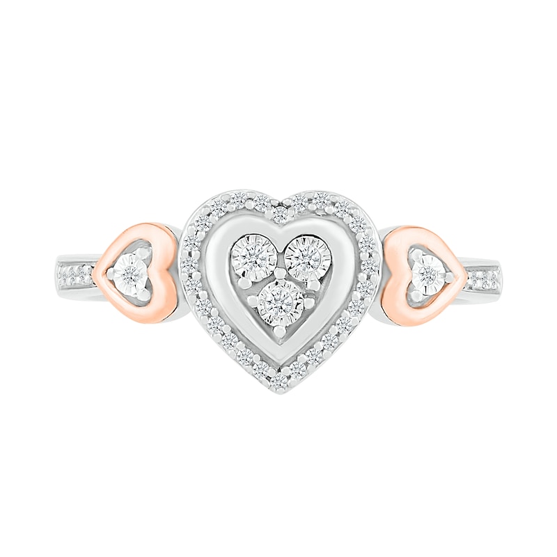 Main Image 3 of 0.115 CT. T.W. Diamond Heart Frame Heart-Sides Promise Ring in Sterling Silver and 10K Rose Gold