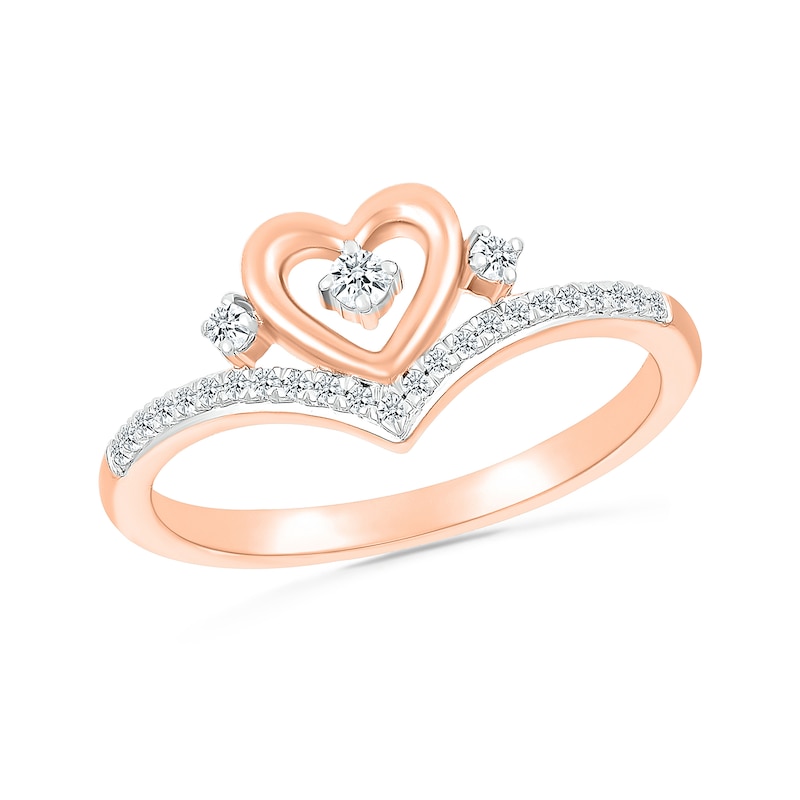 0.115 CT. T.W. Diamond Heart Chevron Promise Ring in 10K Rose Gold