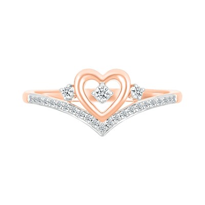 0.115 CT. T.W. Diamond Heart Chevron Promise Ring in 10K Rose Gold