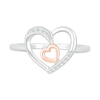 Thumbnail Image 2 of 0.04 CT. T.W. Diamond Large and Tilted Small Heart Promise Ring in Sterling Silver and 10K Rose Gold