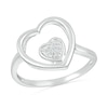 Thumbnail Image 0 of 0.04 CT. T.W. Heart-Shaped Multi-Diamond Large and Small Open Frame Tilted Heart Promise Ring in Sterling Silver