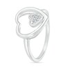 Thumbnail Image 1 of 0.04 CT. T.W. Heart-Shaped Multi-Diamond Large and Small Open Frame Tilted Heart Promise Ring in Sterling Silver