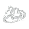 Thumbnail Image 1 of 0.145 CT. T.W. Diamond Tilted and Sideways Double Interlocking Hearts Split Shank Promise Ring in Sterling Silver