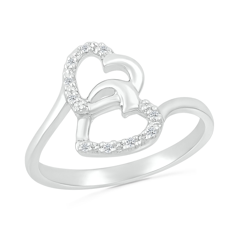 0.04 CT. T.W. Diamond Titled Interlocking Hearts Promise Ring in Sterling Silver|Peoples Jewellers