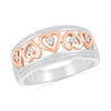 Thumbnail Image 0 of 0.145 CT. T.W. Diamond Alternating Heart Frame Promise Ring in Sterling Silver and 14K Rose Gold Plate