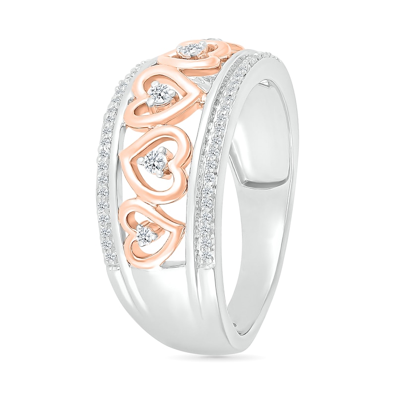 0.145 CT. T.W. Diamond Alternating Heart Frame Promise Ring in Sterling Silver and 14K Rose Gold Plate