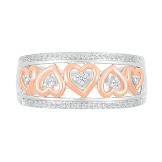 0.145 CT. T.W. Diamond Alternating Heart Frame Promise Ring in Sterling Silver and 14K Rose Gold Plate