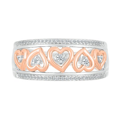 0.145 CT. T.W. Diamond Alternating Heart Frame Promise Ring in Sterling Silver and 14K Rose Gold Plate