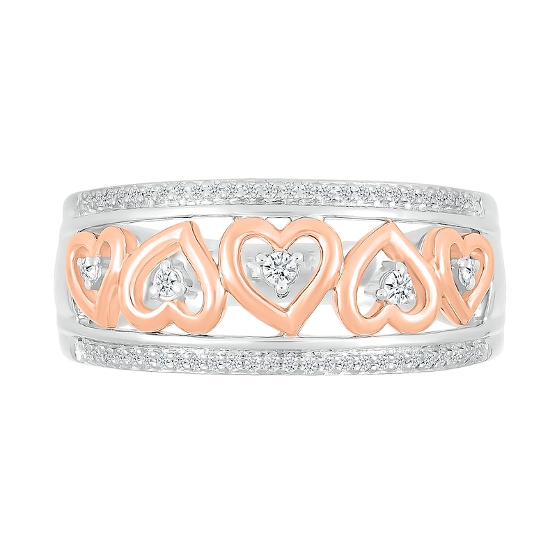 0.145 CT. T.W. Diamond Alternating Heart Frame Promise Ring in Sterling Silver and 14K Rose Gold Plate