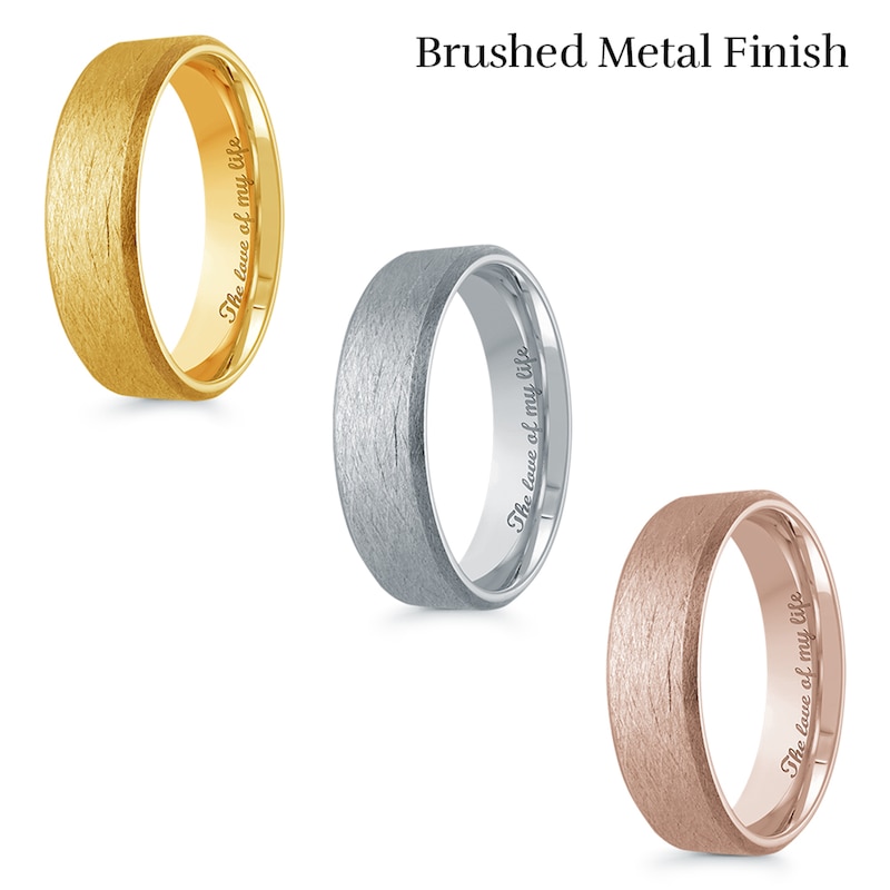 6.0mm Engravable Bevelled Edge Wedding Band in 14K Gold (1 Finish and Line)