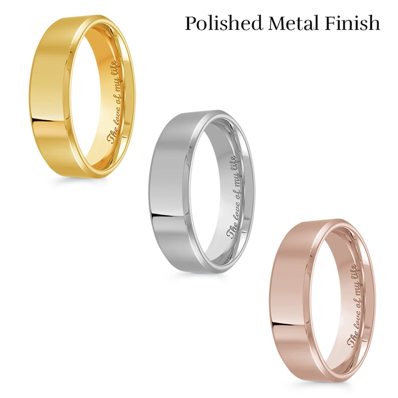 6.0mm Engravable Bevelled Edge Wedding Band in 14K Gold (1 Finish and Line)