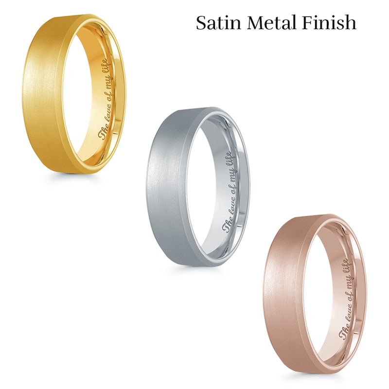 6.0mm Engravable Bevelled Edge Wedding Band in 14K Gold (1 Finish and Line)