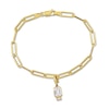Thumbnail Image 0 of Emerald-Cut and Baguette White Lab-Created Sapphire Charm Paper Clip Bracelet in 14K Gold