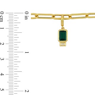 Emerald-Cut Lab-Created Emerald and Sideways Baguette White Lab-Created Sapphire Paper Clip Bracelet in 14K Gold - 7.5"