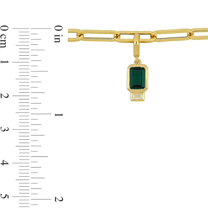 Main Image 4 of Emerald-Cut Lab-Created Emerald and Sideways Baguette White Lab-Created Sapphire Paper Clip Bracelet in 14K Gold - 7.5"