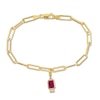 Thumbnail Image 1 of Emerald-Cut Lab-Created Ruby and White Lab-Created Sapphire Charm Paper Clip Bracelet in 14K Gold