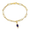 Thumbnail Image 0 of Emerald-Cut Blue Lab-Created Sapphire and White Lab-Created Sapphire Charm Paper Clip Bracelet in 14K Gold