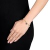 Thumbnail Image 3 of Emerald-Cut Blue Lab-Created Sapphire and White Lab-Created Sapphire Charm Paper Clip Bracelet in 14K Gold