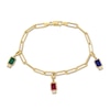 Thumbnail Image 0 of Emerald-Cut Lab-Created Ruby, Lab-Created Emerald, Blue and White Lab-Created Sapphire Paper Clip Bracelet in 14K Gold