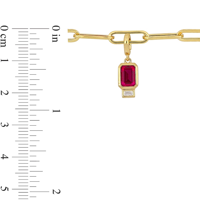 Main Image 4 of Emerald-Cut Lab-Created Ruby, Lab-Created Emerald, Blue and White Lab-Created Sapphire Paper Clip Bracelet in 14K Gold
