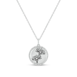 0.085 CT. T.W. Diamond Alternating Beaded Frame Engravable Birth Flower Pendant in Sterling Silver (1 Flower)