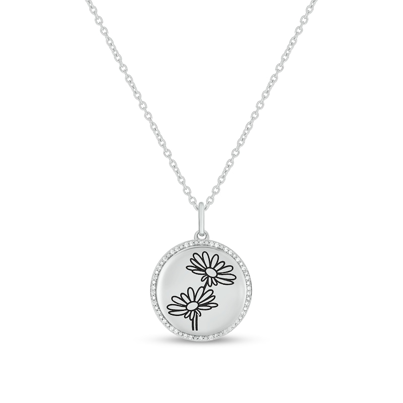 0.085 CT. T.W. Diamond Alternating Beaded Frame Engravable Birth Flower Pendant in Sterling Silver (1 Flower)|Peoples Jewellers
