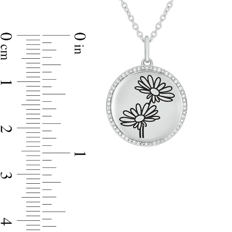 0.085 CT. T.W. Diamond Alternating Beaded Frame Engravable Birth Flower Pendant in Sterling Silver (1 Flower)