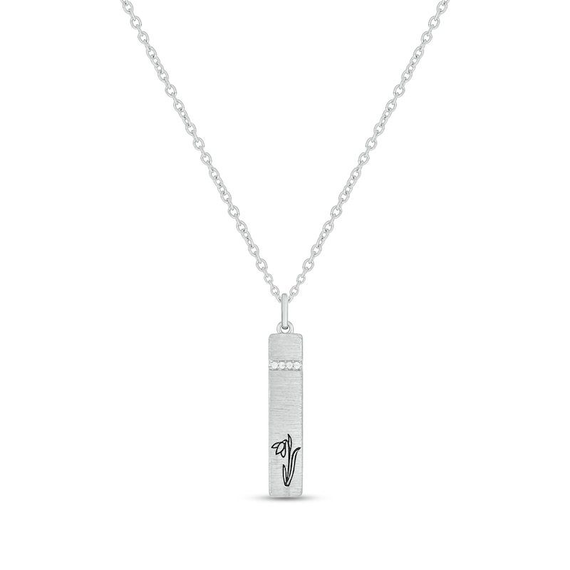 Diamond Accent Engravable Birth Flower Vertical Bar Pendant in Sterling Silver (1 Flower)