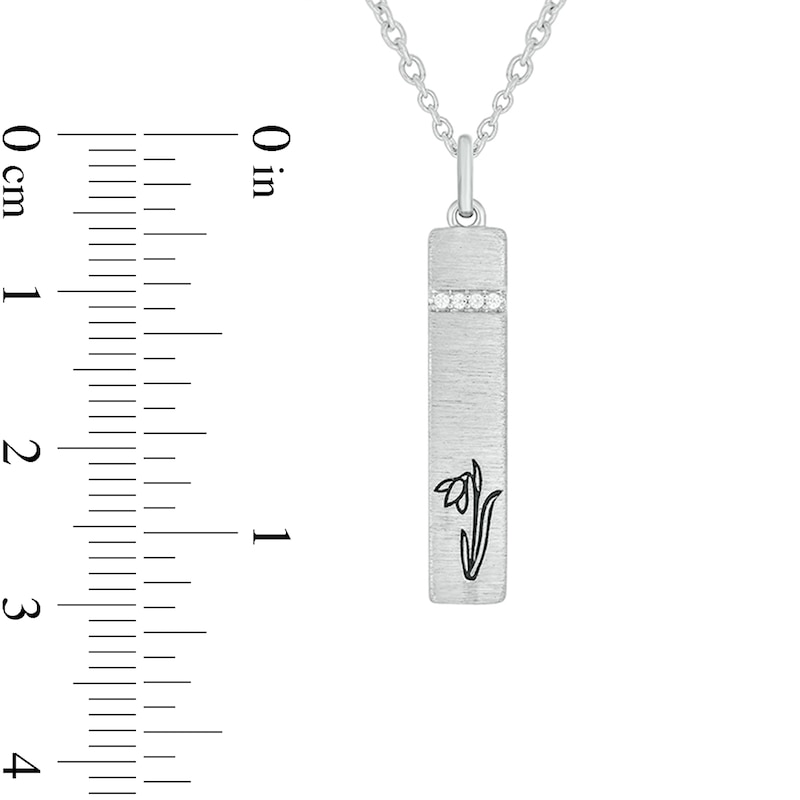 Diamond Accent Engravable Birth Flower Vertical Bar Pendant in Sterling Silver (1 Flower)