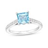 Thumbnail Image 1 of 6.0mm Princess-Cut Swiss Blue Topaz and 0.26 CT. T.W. Diamond Ring in 14K White Gold