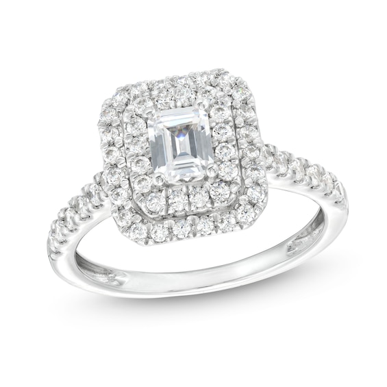 0.80 CT. T.W. Emerald-Cut Diamond Double Frame Engagement Ring in 14K White Gold (I/SI2)