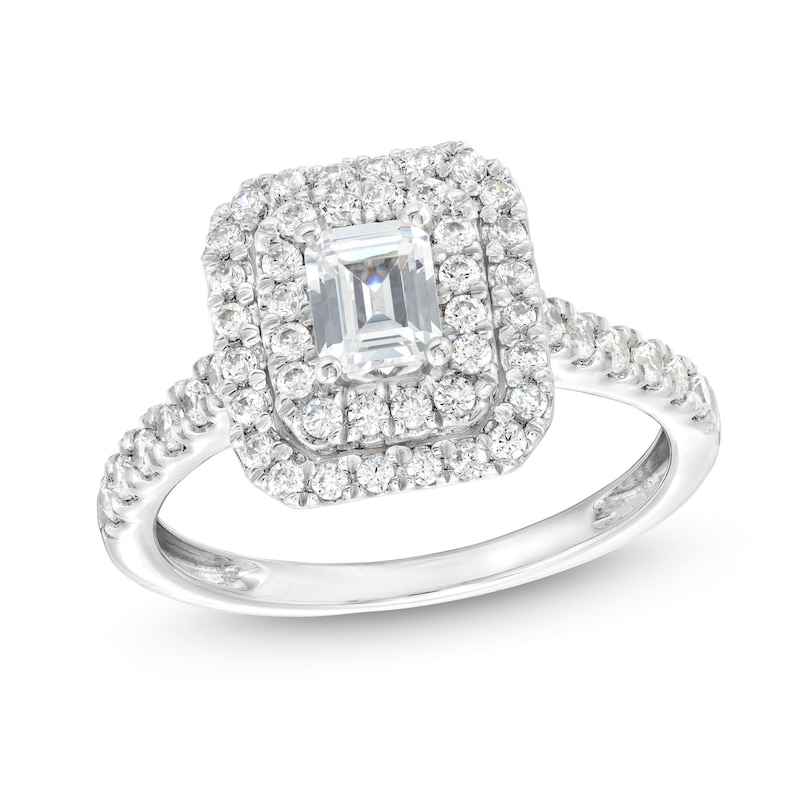 0.80 CT. T.W. Emerald-Cut Diamond Double Frame Engagement Ring in 14K White Gold (I/SI2)