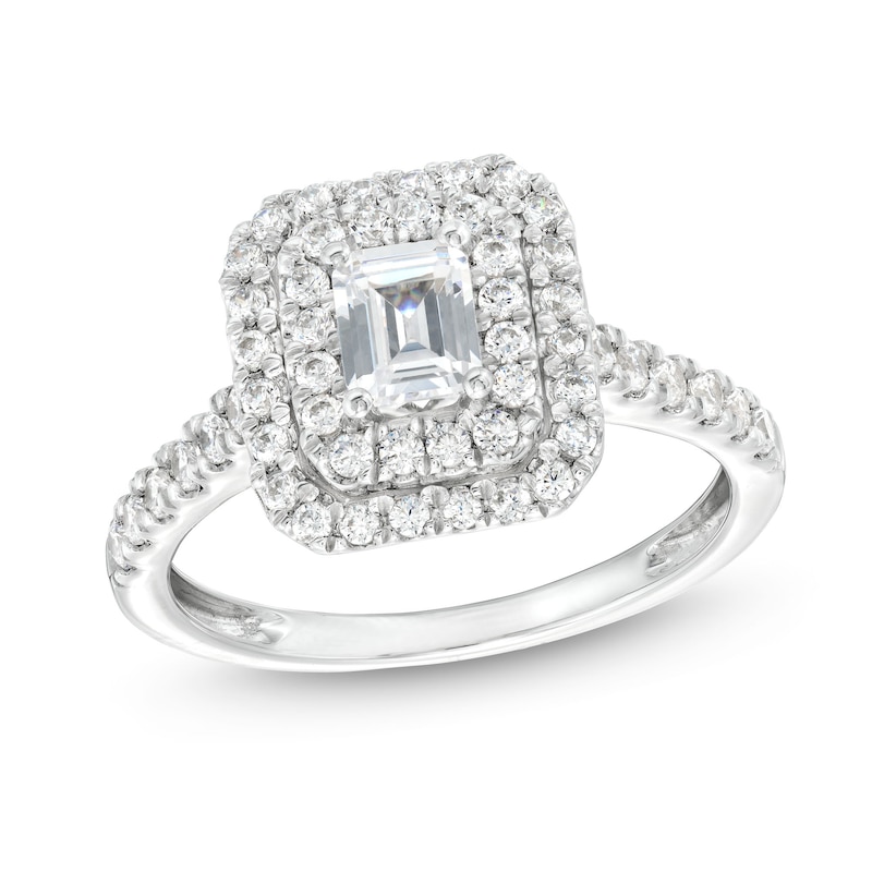 0.80 CT. T.W. Emerald-Cut Diamond Double Frame Engagement Ring in 14K White Gold (I/SI2)|Peoples Jewellers