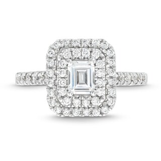 0.80 CT. T.W. Emerald-Cut Diamond Double Frame Engagement Ring in 14K White Gold (I/SI2)