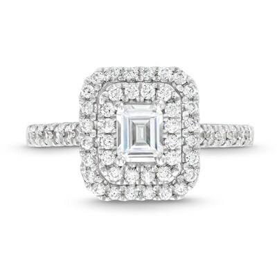 0.80 CT. T.W. Emerald-Cut Diamond Double Frame Engagement Ring in 14K White Gold (I/SI2)