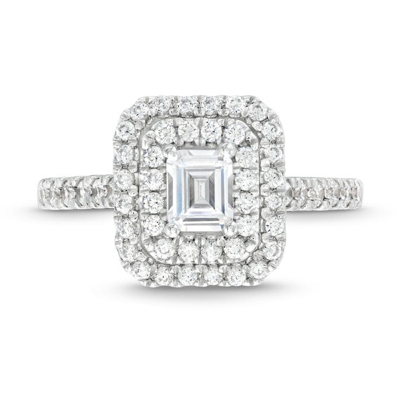 0.80 CT. T.W. Emerald-Cut Diamond Double Frame Engagement Ring in 14K White Gold (I/SI2)