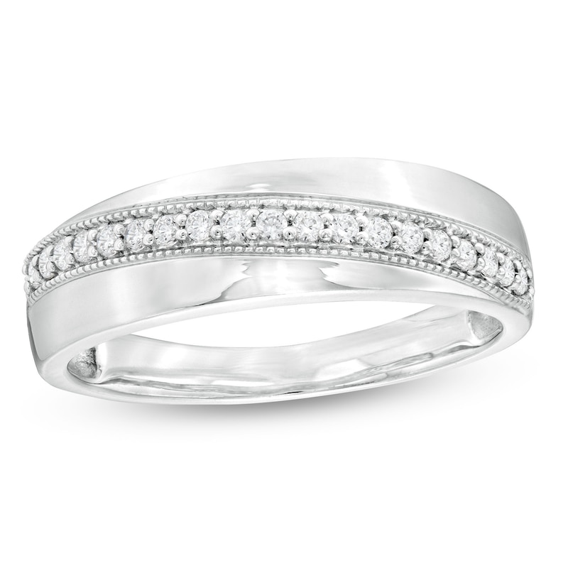 Men's 0.25 CT. T.W. Diamond Slant Wedding Band in 10K White Gold|Peoples Jewellers