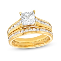 2.25 CT. T.W. Certified Princess-Cut Lab-Grown Diamond Bridal Set in 14K Gold (F/SI2)