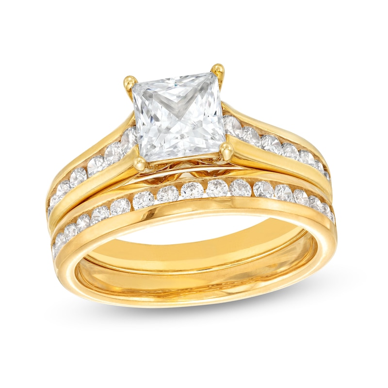 2.25 CT. T.W. Certified Princess-Cut Lab-Created Diamond Bridal Set in 14K Gold (F/SI2)|Peoples Jewellers