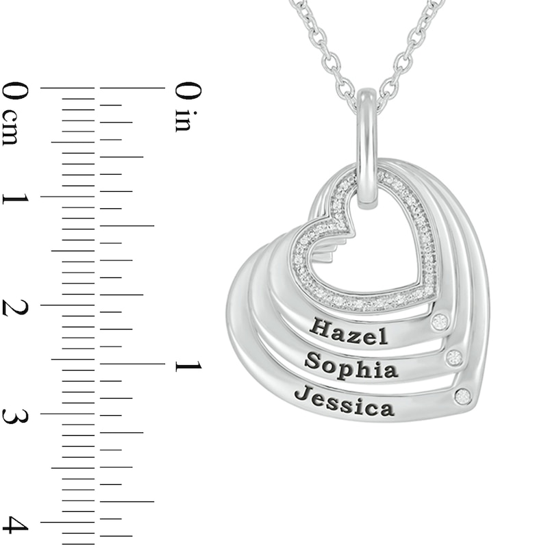 Main Image 2 of 0.086 CT. T.W. Diamond Engravable Tilted Four Hearts Pendant in Sterling Silver (1-3 Lines)
