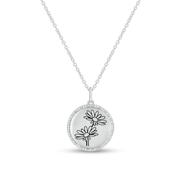 0.085 CT. T.W. Diamond Alternating Beaded Frame Engravable Birth Flower Pendant in Sterling Silver (1 Flower)