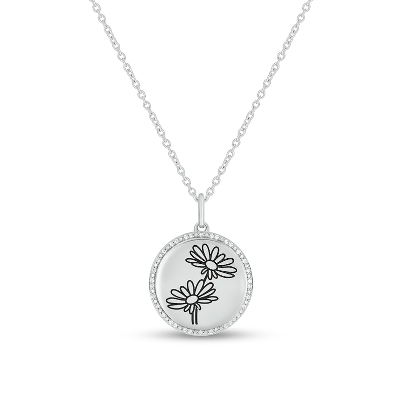 Main Image 1 of 0.085 CT. T.W. Diamond Alternating Beaded Frame Engravable Birth Flower Pendant in Sterling Silver (1 Flower)