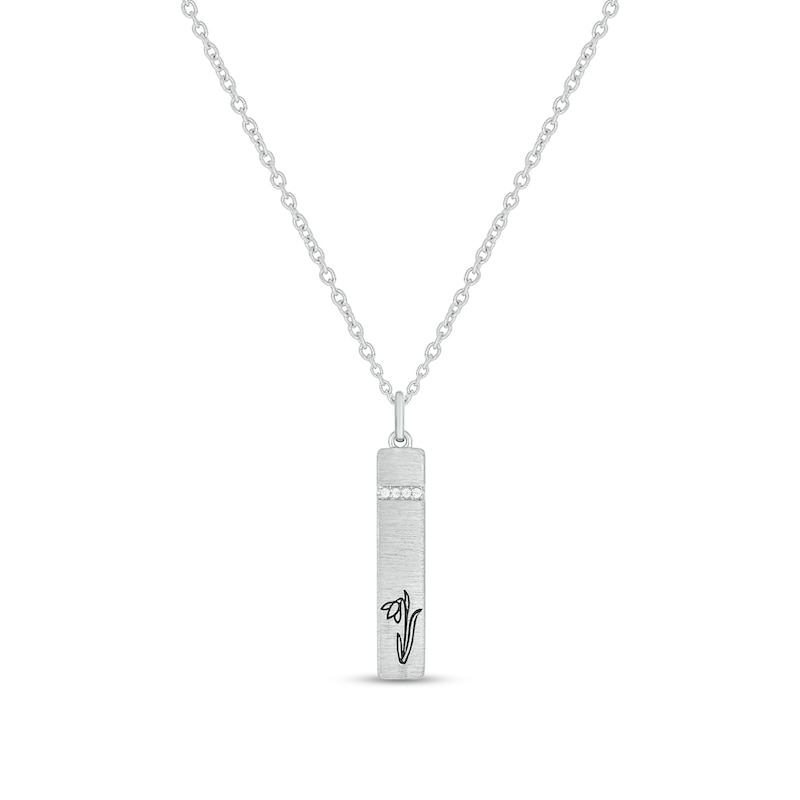 Main Image 1 of Diamond Accent Engravable Birth Flower Vertical Bar Pendant in Sterling Silver (1 Flower)