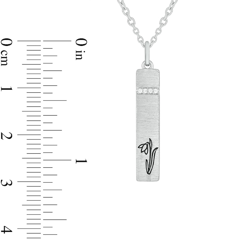 Main Image 2 of Diamond Accent Engravable Birth Flower Vertical Bar Pendant in Sterling Silver (1 Flower)