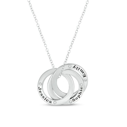 0.04 CT. T.W. Diamond Engravable Three Interlocking Circles Pendant in Sterling Silver (1-3 Lines)