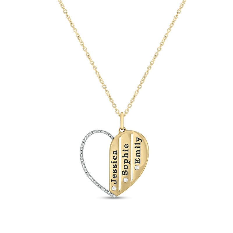 Main Image 1 of 0.085 CT. T.W. Diamond Alternating Beaded Frame Engravable Heart Pendant in Sterling Silver with 14K Gold Plate (3 Lines)