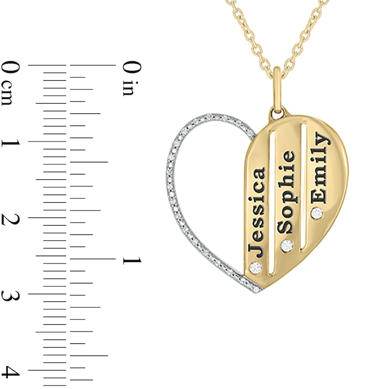 Main Image 2 of 0.085 CT. T.W. Diamond Alternating Beaded Frame Engravable Heart Pendant in Sterling Silver with 14K Gold Plate (3 Lines)