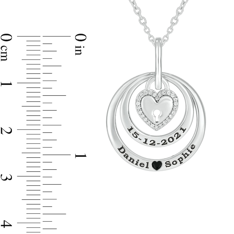 Main Image 2 of 0.085 CT. T.W. Diamond Engravable Double Circle with Heart Lock Pendant in Sterling Silver (1-2 Lines)