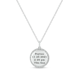 0.086 CT. T.W. Diamond Alternating Beaded Frame Engravable Birth Stats Pendant in Sterling Silver (1-4 Lines)