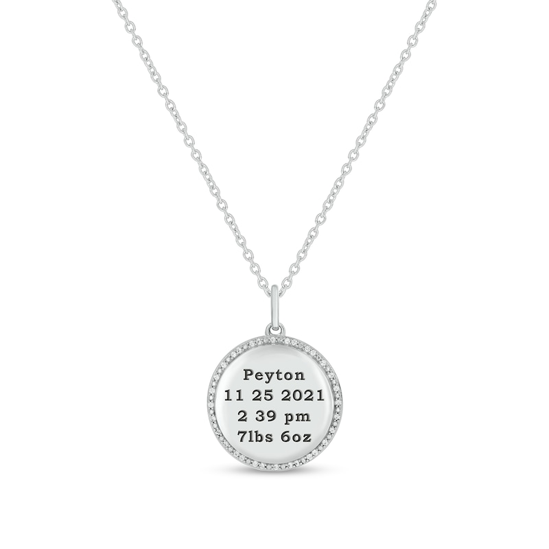 Main Image 1 of 0.086 CT. T.W. Diamond Alternating Beaded Frame Engravable Birth Stats Pendant in Sterling Silver (1-4 Lines)